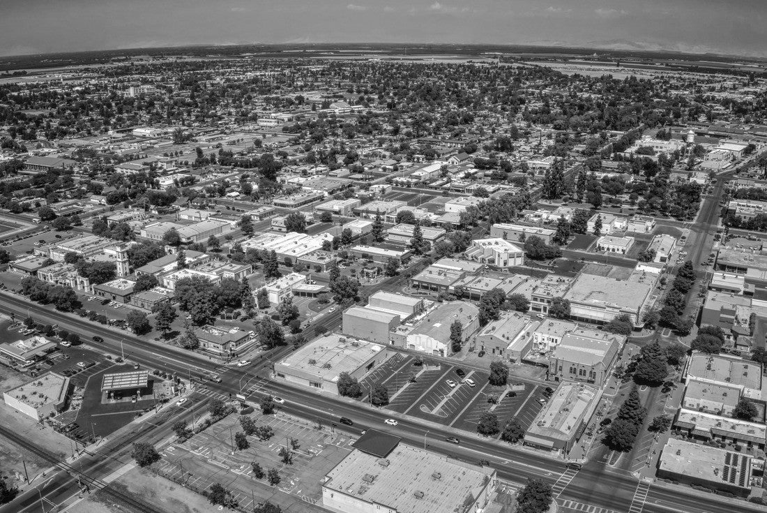 Aerial view of downtown Tulare, California during spring 2000pc PuzzleBlack and White