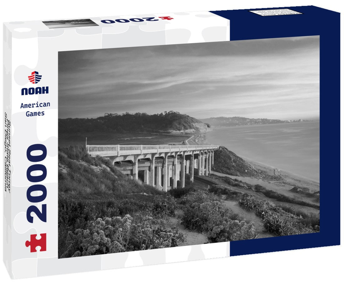 Noah Jigsaw Puzzle Sunset Seat Torrey Pines State Beach - San Diego, California in black white 2000 pieces