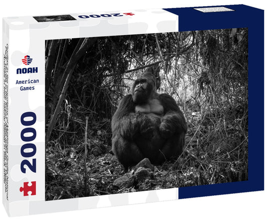 Noah Jigsaw Puzzle Gorillas in the mountains of Mgahinga Gorilla National Park. Gorilla in the forest. Rare animals in Uganda. Animals in their natural habitat in black white 2000 pieces