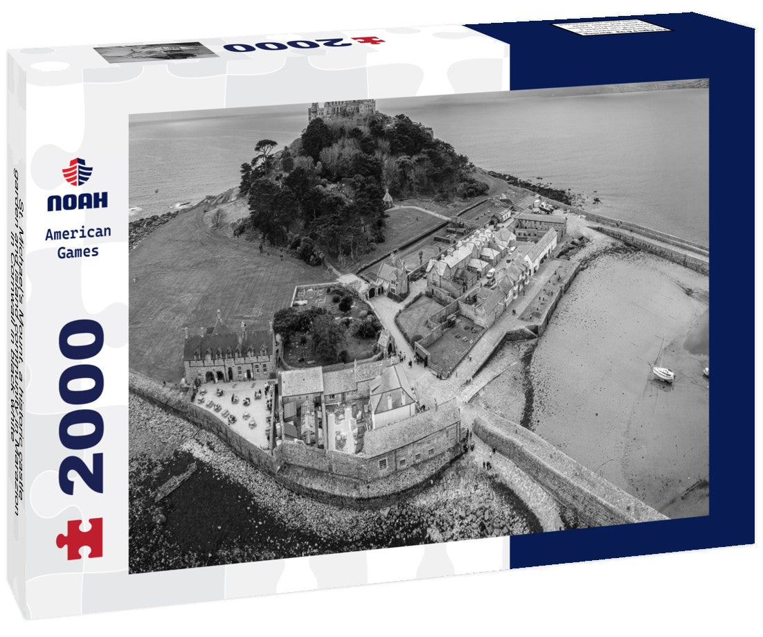 St. Michael's Mount, a historic castle, garden and island community in Marazion in Cornwall 2000pc PuzzleBlack and White