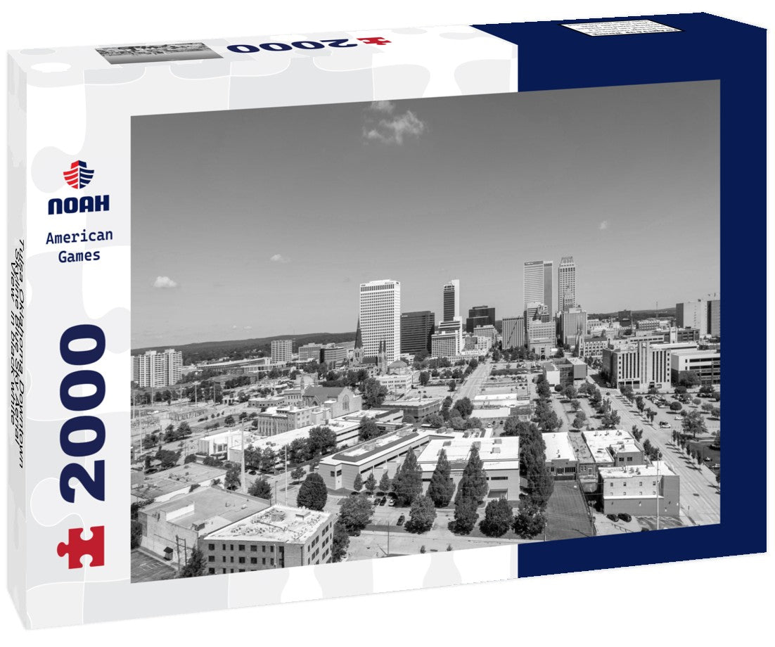 Tulsa Oklahoma Downtown Skyline Blue Sky Aerial View 2000pc PuzzleBlack and White