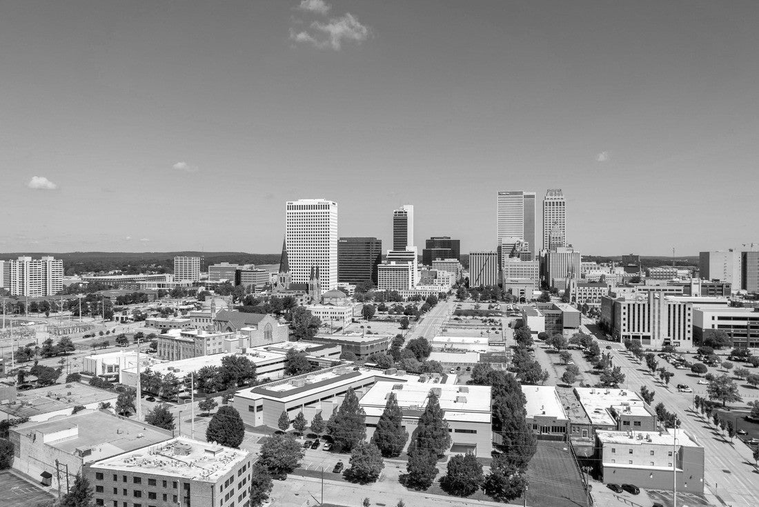 Tulsa Oklahoma Downtown Skyline Blue Sky Aerial View 2000pc PuzzleBlack and White