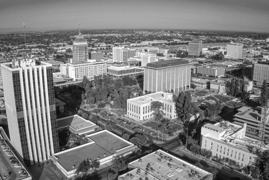 Aerial View of the Fresno, California Skyline 2000pc PuzzleBlack and White