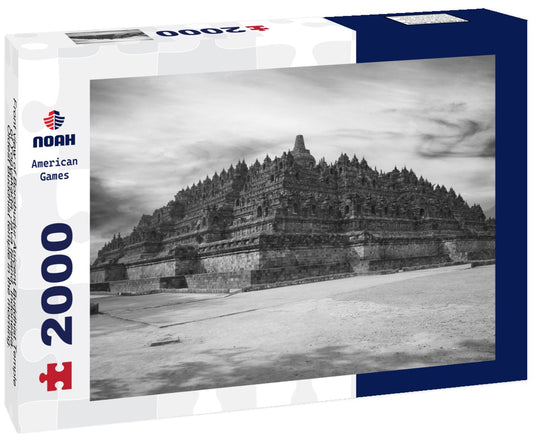 Noah Jigsaw Puzzle Front view of Borobudur Anicent Buddhist Temple of Yogyakarta, Java Island, Indonesia. Oldest Buddhist temple in the morning. World Heritage, UNESCO in black white 2000 pieces