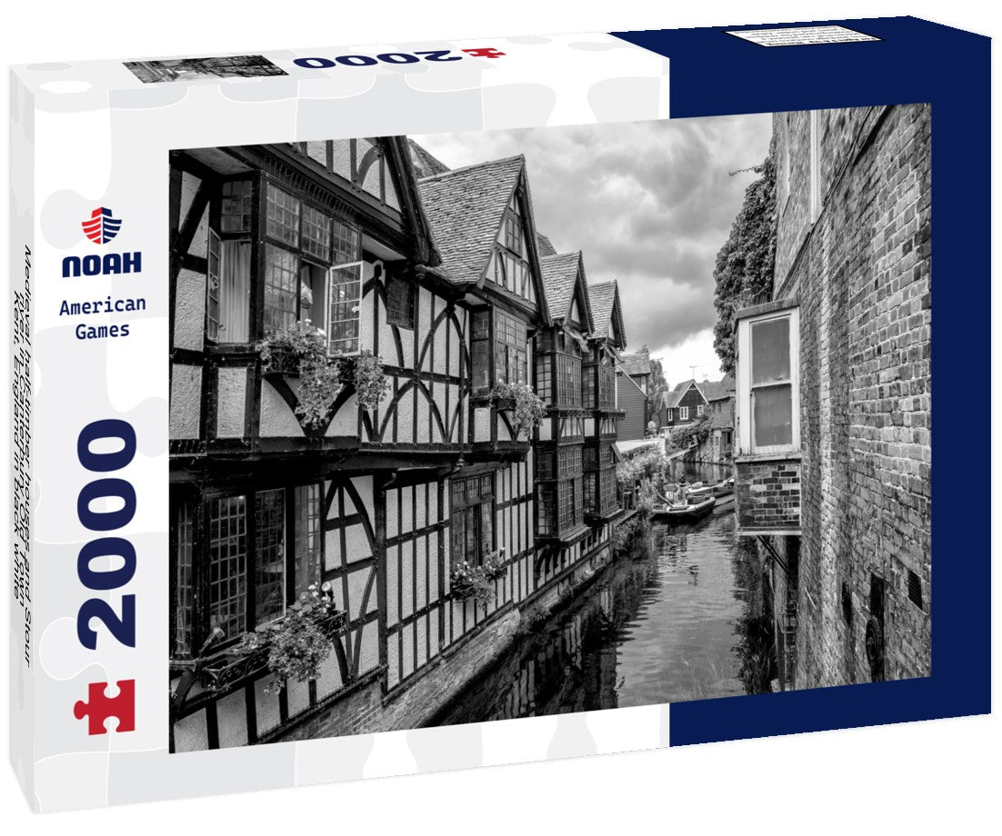 Medieval half-timber houses and Stour river in Canterbury Old Town, Kent, England 2000pc PuzzleBlack and White
