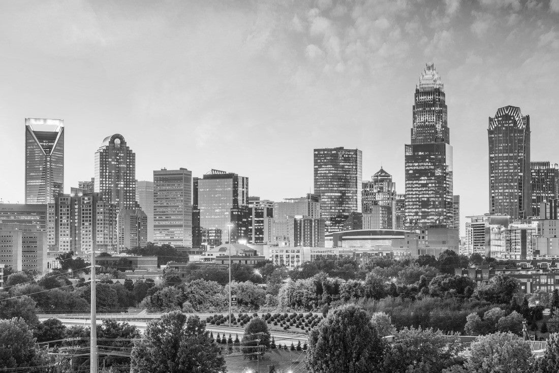 Charlotte, North Carolina, USA uptown skyline at dusk 2000pc PuzzleBlack and White