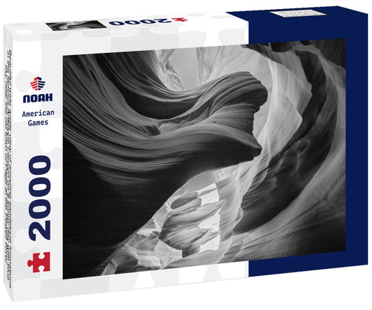 Noah Jigsaw Puzzle Beautiful wide angle view of amazing sandstone formations in the famous Antelope Canyon on a sunny day with blue sky near the old town of Page at the Powell River, American Southwest, Arizona, USA in black white 2000 pieces