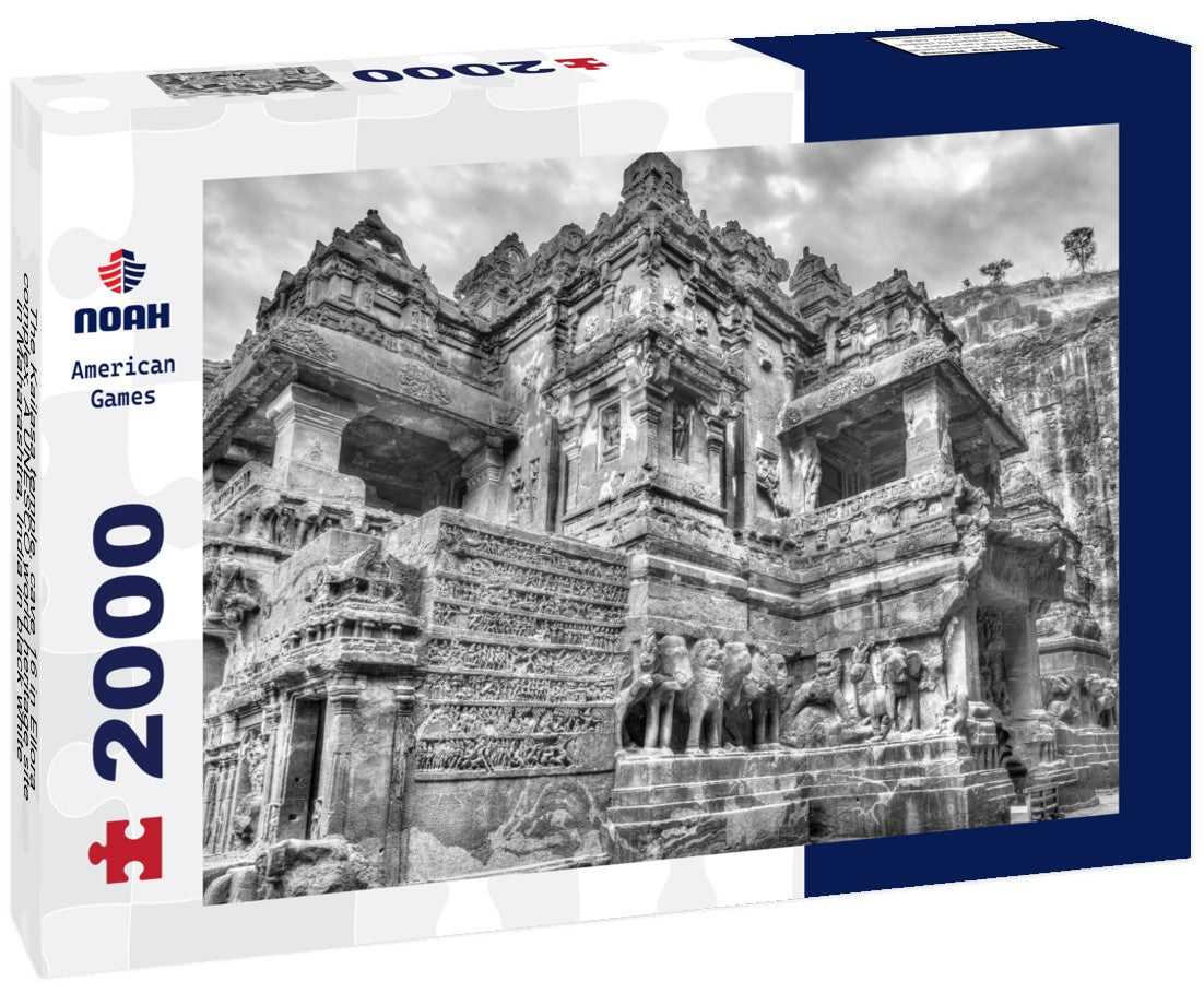 The Kailasa temple, cave 16 in Ellora complex. A UNESCO world heritage site in Maharashtra, India 2000pc PuzzleBlack and White