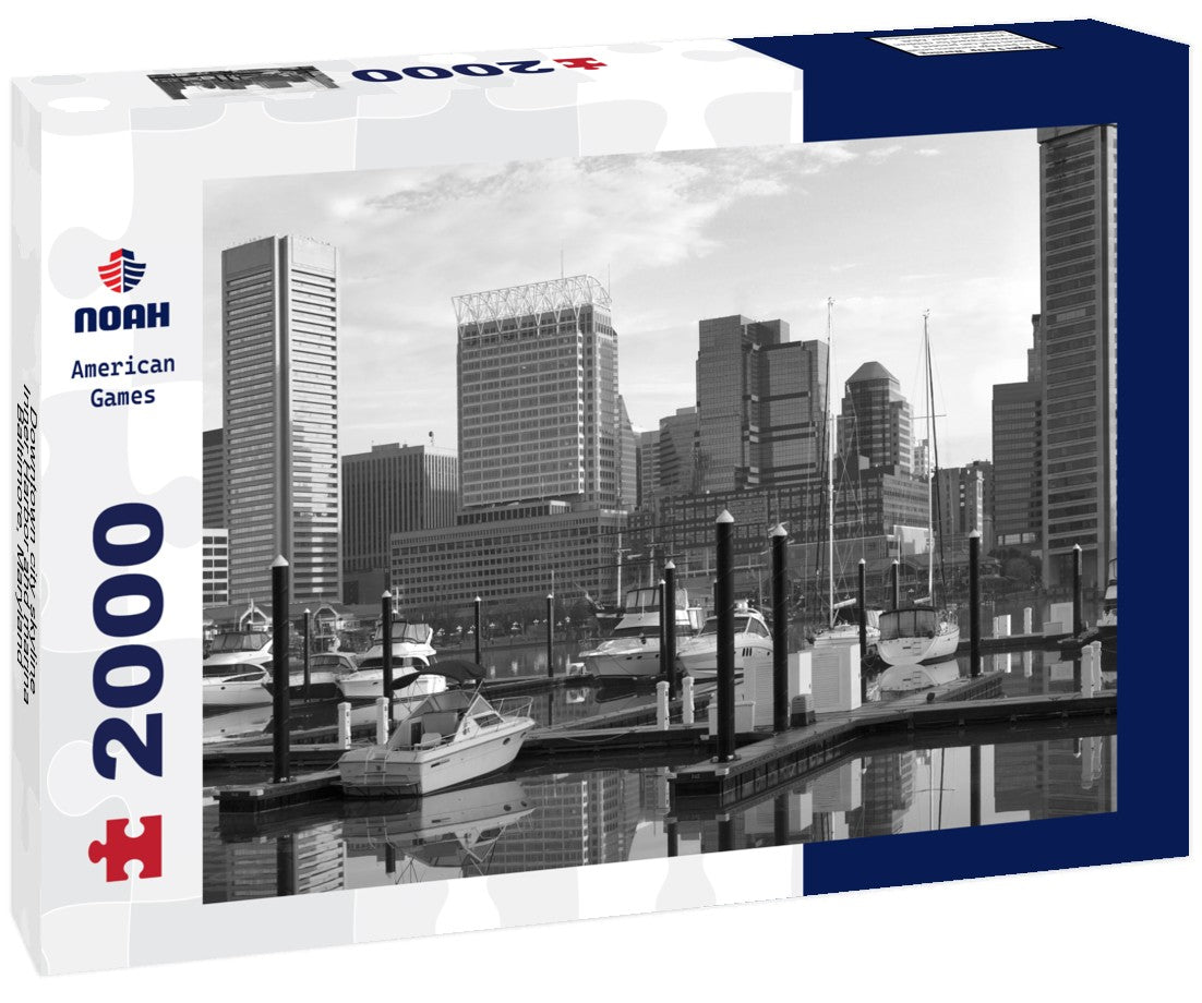 Noah Jigsaw Puzzle Downtown city skyline, Inner Harbor and marina, Baltimore, Maryland, USA in black white 2000 pieces