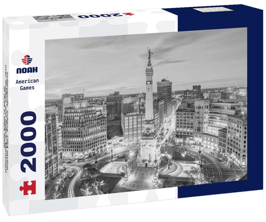 Noah Jigsaw Puzzle Indianapolis, Indiana, USA skyline over Soliders' and Sailors' Monument at dusk in black white 2000 pieces