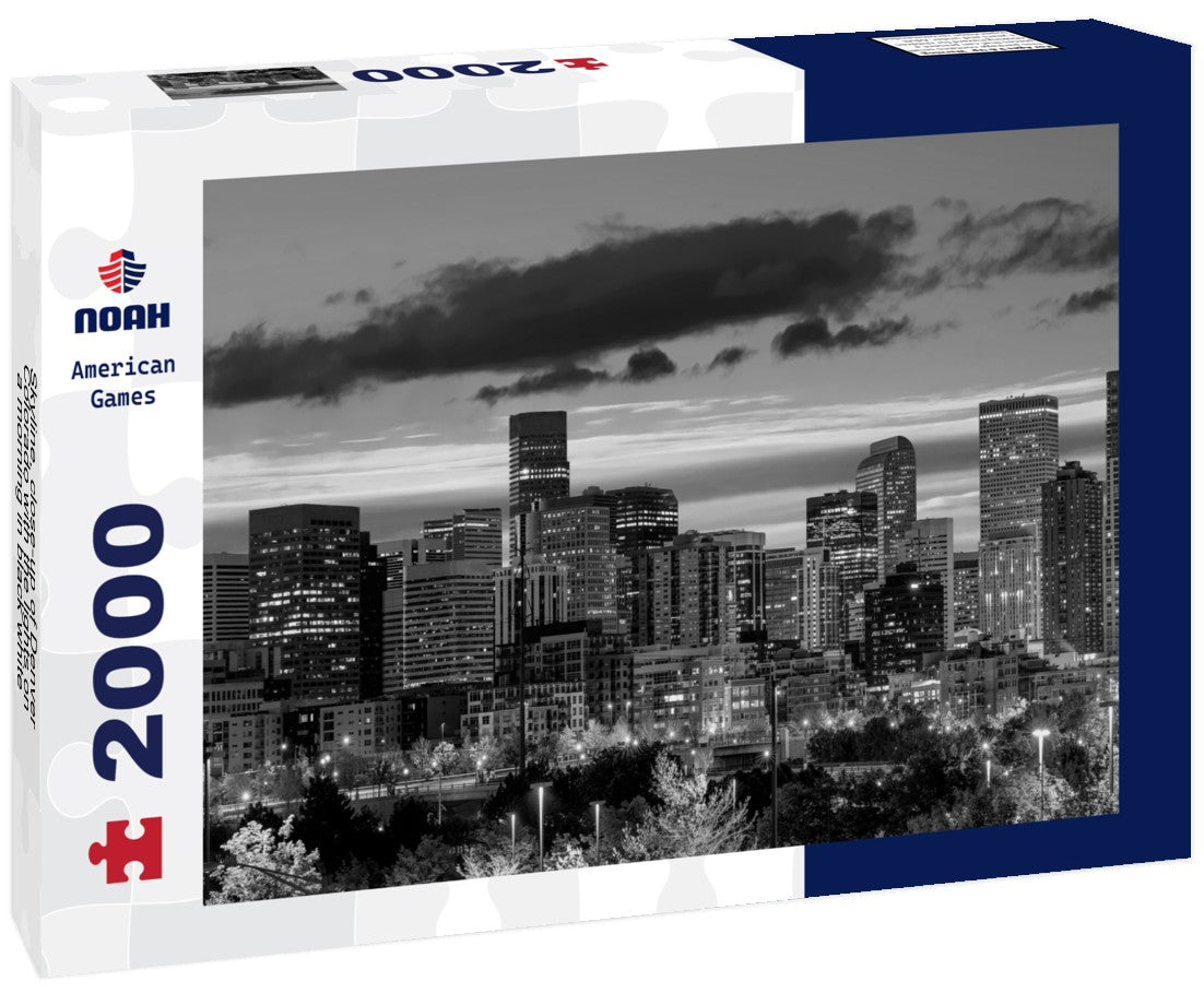 Skyline, close-up of Denver Colorado with the lights on a morning 2000pc PuzzleBlack and White