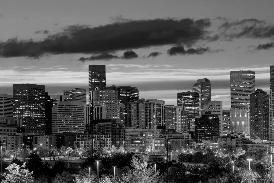 Skyline, close-up of Denver Colorado with the lights on a morning 2000pc PuzzleBlack and White