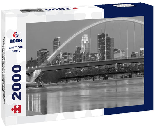 Noah Jigsaw Puzzle Blue Lowry Bridge Compressed with the Minneapolis Skyline during a Winter Twilight Hour in black white 2000 pieces