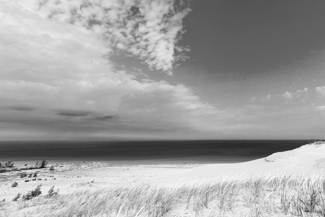 Noah Jigsaw Puzzle Azure blue skies and the waters of Lake Michigan are the backdrop to Sleeping Bear Dunes National Lakeshore in Glen Haven Michigan in black white 2000 pieces