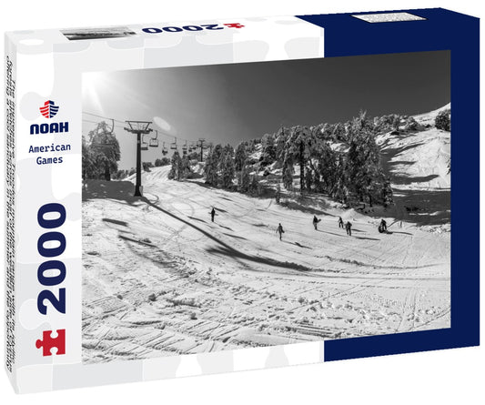 Noah Jigsaw Puzzle The impressive Troodos mountain range with its idyllic forests stretches across most of the western side of Cyprus offering a cool sanctuary in the summer and the opportunity for sports in the winter in black white 2000 pieces