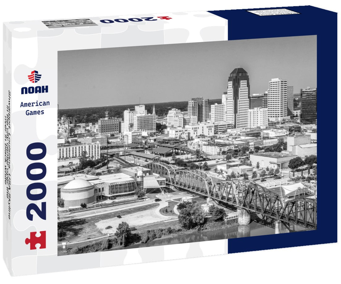 Noah Jigsaw Puzzle Shwarport, Louisiana, USA Skyline in the city center over the river in black white 2000 pieces