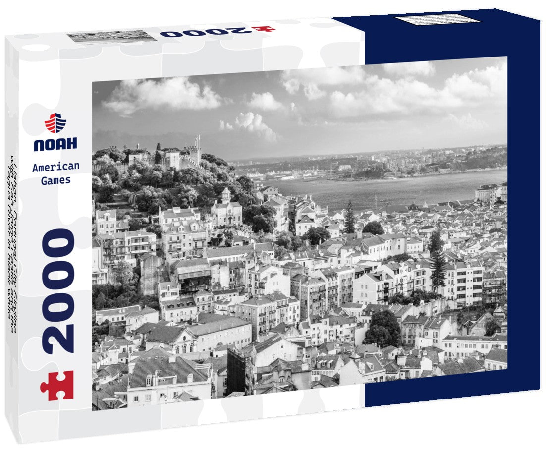 Noah Jigsaw Puzzle Lisbon, Portugal City Skyline with Sao Jorge Castle and the Tagus River in black white 2000 pieces