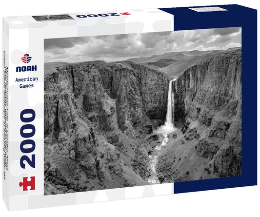 Noah Jigsaw Puzzle Maletsunyane Falls in Lesotho Africa. Most beautiful waterfall in the world. Green scenic landscape of amazing water fall dropping into a river inside canyons in black white 2000 pieces