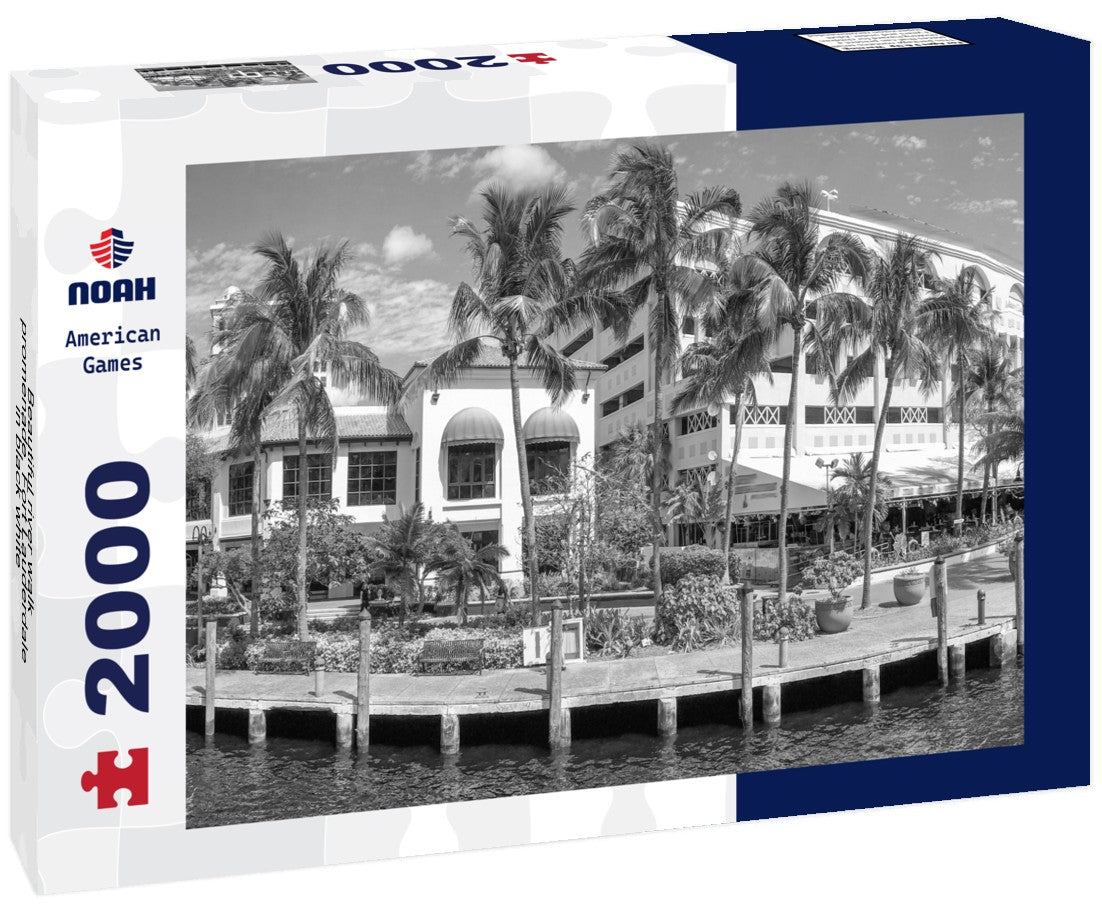 Noah Jigsaw Puzzle Beautiful river walk promenade, Fort Lauderdale in black white 2000 pieces