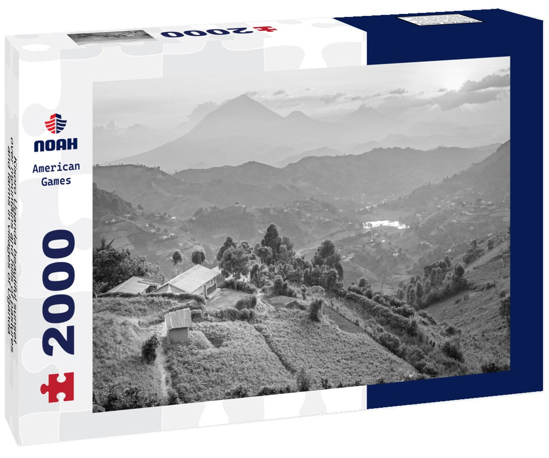 Noah Jigsaw Puzzle Kisoro Uganda beautiful sunset over mountains and hills of pastures and farms in villages of Uganda in black white 2000 pieces