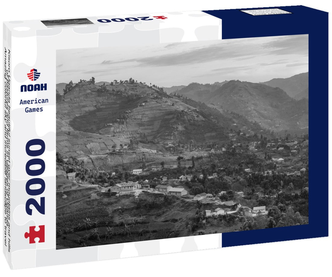 Noah Jigsaw Puzzle Kisoro Uganda beautiful sunset over mountains and hills of pastures and farms in villages of Uganda. Amazing colorful sky and incredible landscape to travel and admire the beauty of nature in Africa in black white 2000 pieces
