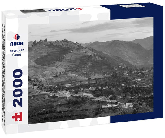 Noah Jigsaw Puzzle Kisoro Uganda beautiful sunset over mountains and hills of pastures and farms in villages of Uganda. Amazing colorful sky and incredible landscape to travel and admire the beauty of nature in Africa in black white 2000 pieces