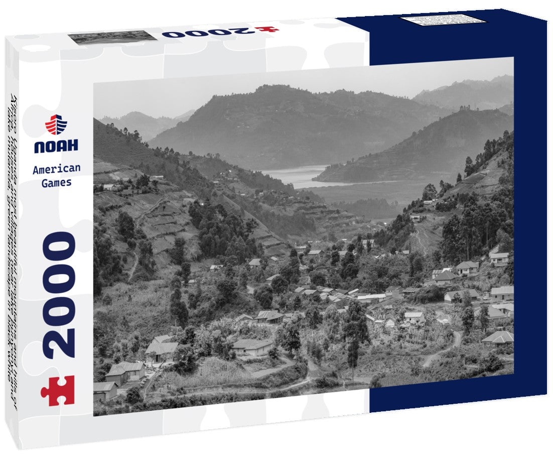 Noah Jigsaw Puzzle Kisoro Uganda most beautiful mountains and hills of Africa, houses and villages near lake bunyonyi and lake mutanda, green landscape in black white 2000 pieces