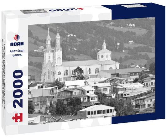 Noah Jigsaw Puzzle The San Francisco Church in Castro, Chile, painted in bright yellow and purple, is a magnificent landmark in black white 2000 pieces