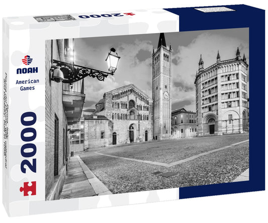 Noah Jigsaw Puzzle Parma, Italy - Piazza del Duomo with cathedral and baptistry, built in 1059. Romanesque architecture in Emilia-Romagna in black white 2000 pieces