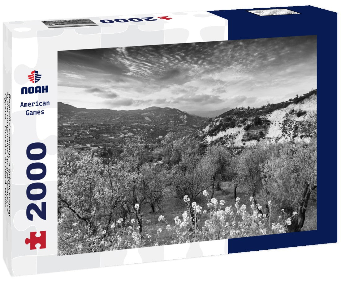 Beautiful scenery, a bright sunset in the mountains on the island of Cyprus, Troodos 2000pc PuzzleBlack and White