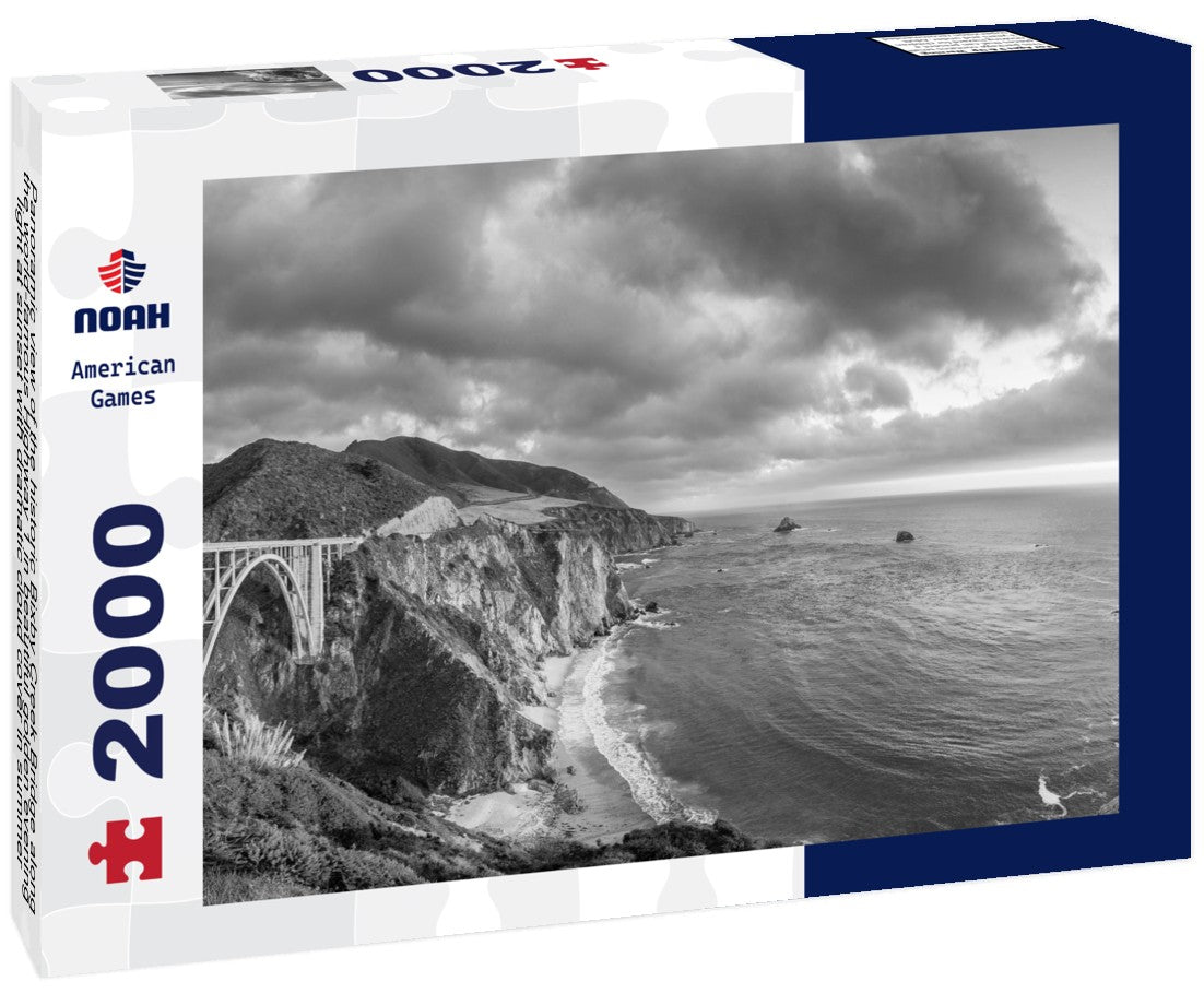 the historic Bixby Creek Bridge along the world-famous Highway 1 in beautiful golden evening light at sunset with dramatic cloud cover in summer, Monterey County, California, USA 2000pc PuzzleBlack and White
