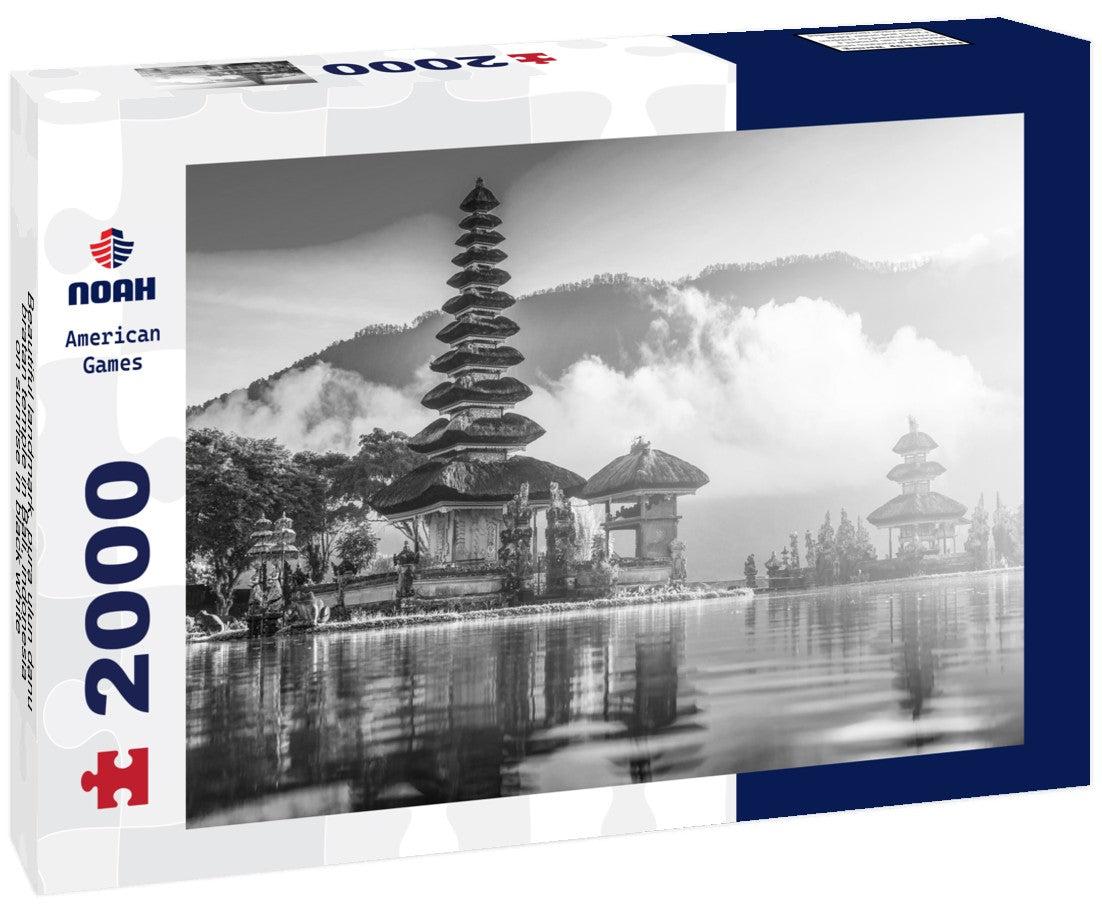 Noah Jigsaw Puzzle Beautiful landmark, pura ulun danu bratan temple in Bali, indonesia on sunrise in black white 2000 pieces