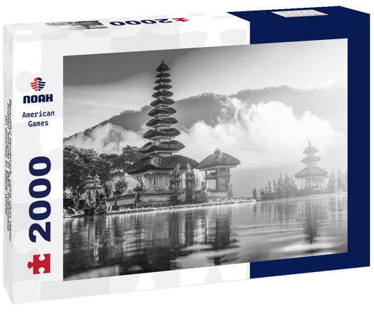 Noah Jigsaw Puzzle Beautiful landmark, pura ulun danu bratan temple in Bali, indonesia on sunrise in black white 2000 pieces