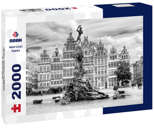 Noah Jigsaw Puzzle Brabo fountain on Market Square, Antwerp, Belgium in black white 2000 pieces