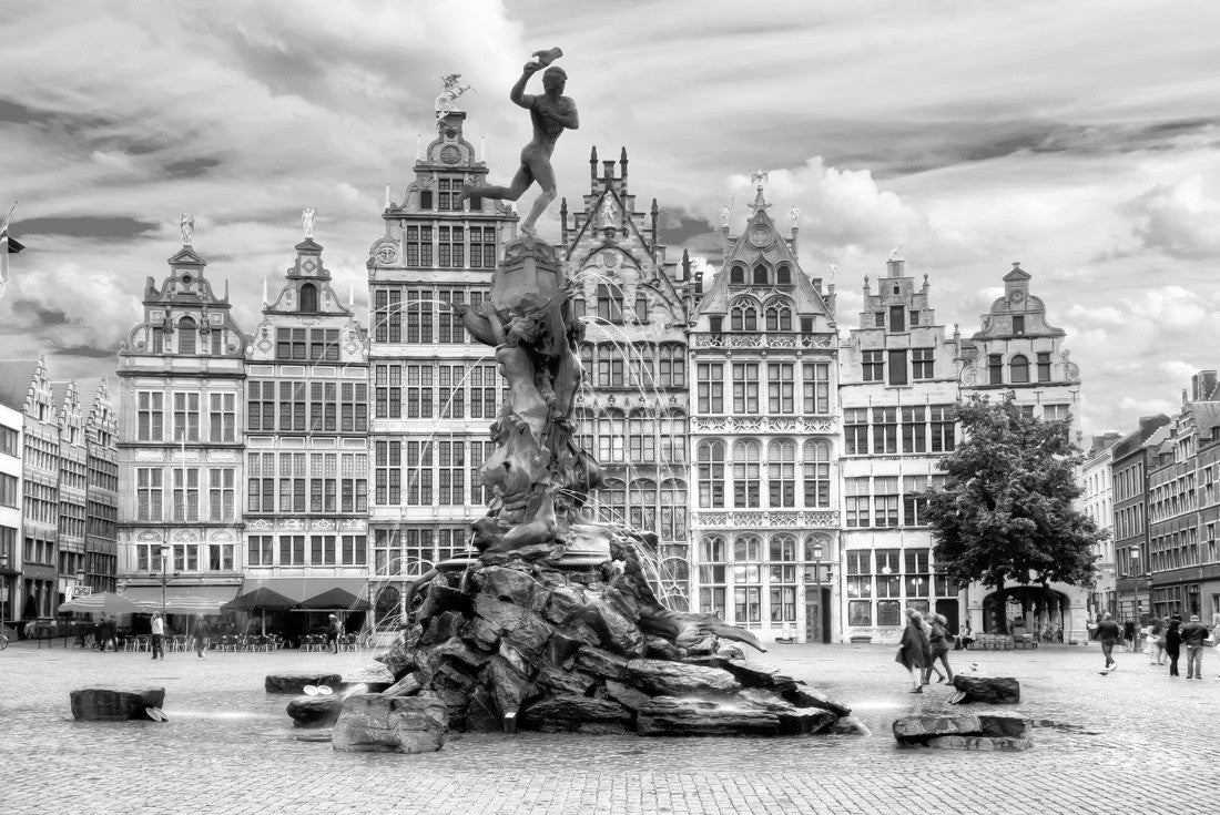 Noah Jigsaw Puzzle Brabo fountain on Market Square, Antwerp, Belgium in black white 2000 pieces