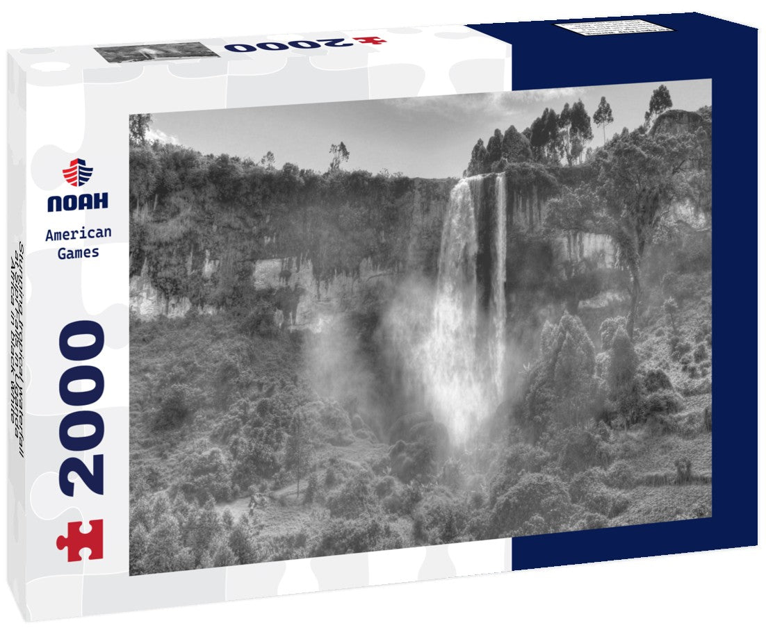 Noah Jigsaw Puzzle Stunning tropical waterfall at Sipi Falls in Uganda, Africa in black white 2000 pieces