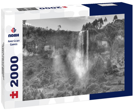 Noah Jigsaw Puzzle Stunning tropical waterfall at Sipi Falls in Uganda, Africa in black white 2000 pieces