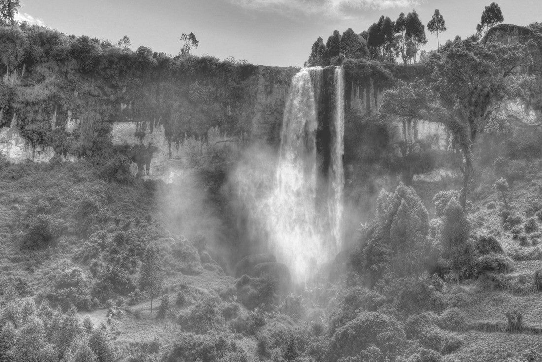 Noah Jigsaw Puzzle Stunning tropical waterfall at Sipi Falls in Uganda, Africa in black white 2000 pieces