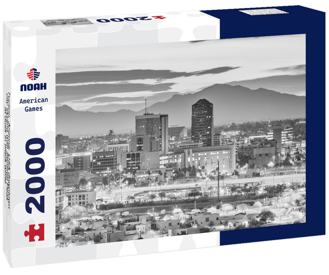 Tucson, Arizona, USA downtown city skyline with Sentinel Peak at dusk 2000pc PuzzleBlack and White