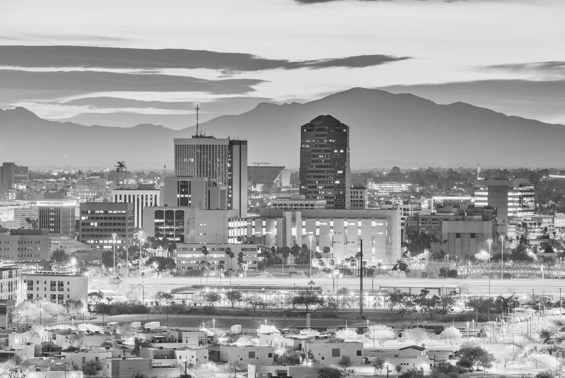Tucson, Arizona, USA downtown city skyline with Sentinel Peak at dusk 2000pc PuzzleBlack and White