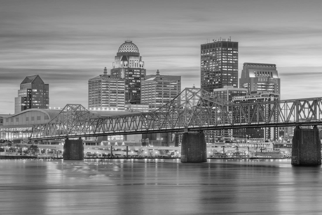 Noah Jigsaw Puzzle Louisville, Kentucky, USA downtown city skyline on the river at dusk in black white 2000 pieces