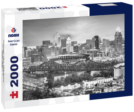 Noah Jigsaw Puzzle Cincinnati, Ohio, USA skyline on the river at dusk in black white 2000 pieces