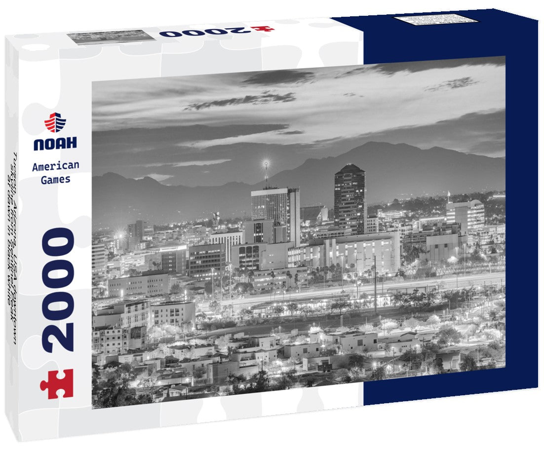 Tucson, Arizona, USA downtown skyline from Sentinel Peak at dawn 2000pc PuzzleBlack and White