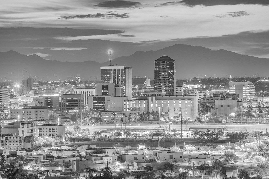 Tucson, Arizona, USA downtown skyline from Sentinel Peak at dawn 2000pc PuzzleBlack and White