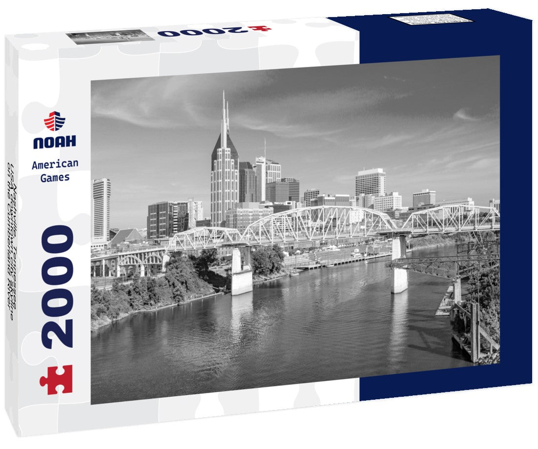Noah Jigsaw Puzzle Nashville, Tennessee, USA downtown city skyline on the Cumberland River in black white 2000 pieces