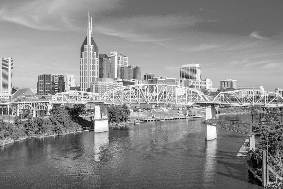 Noah Jigsaw Puzzle Nashville, Tennessee, USA downtown city skyline on the Cumberland River in black white 2000 pieces