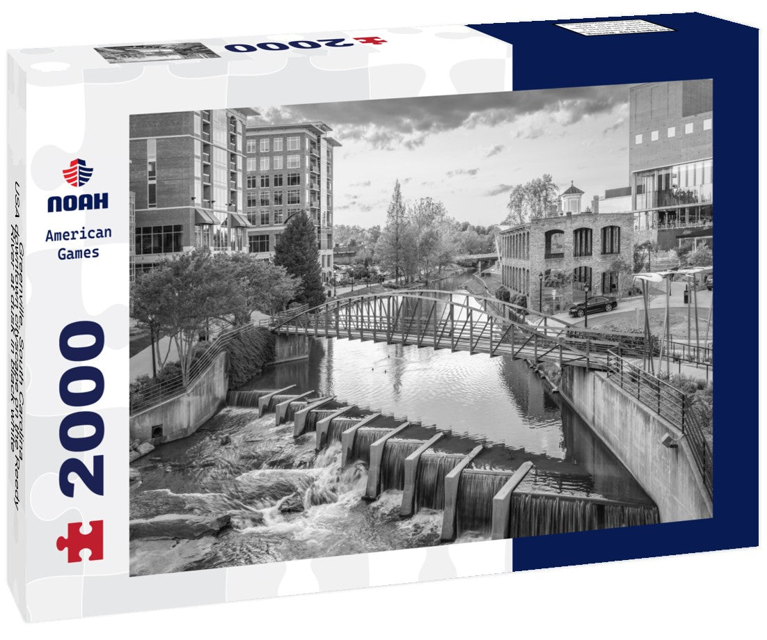 Greenville, South Carolina, USA downtown cityscape on the Reedy River at dusk 2000pc PuzzleBlack and White