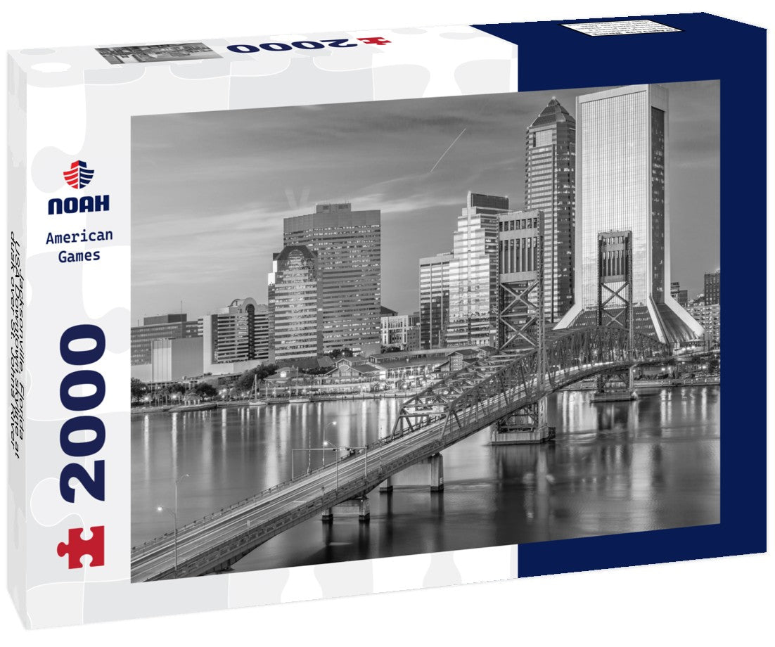 Jacksonville, Florida, USA Downtown skyline at dusk over St. Johns River 2000pc PuzzleBlack and White