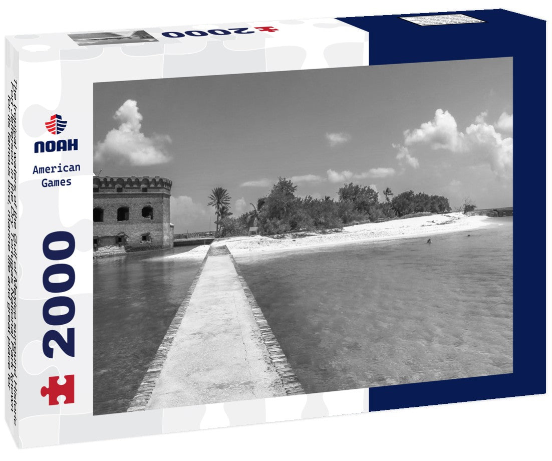 The tropical waters of the Gulf of Mexico surround Historic Fort Jefferson in the Dry Tortugas National Park known for its famous bird, marine life and great place for swimming and snorkeling 2000pc PuzzleBlack and White