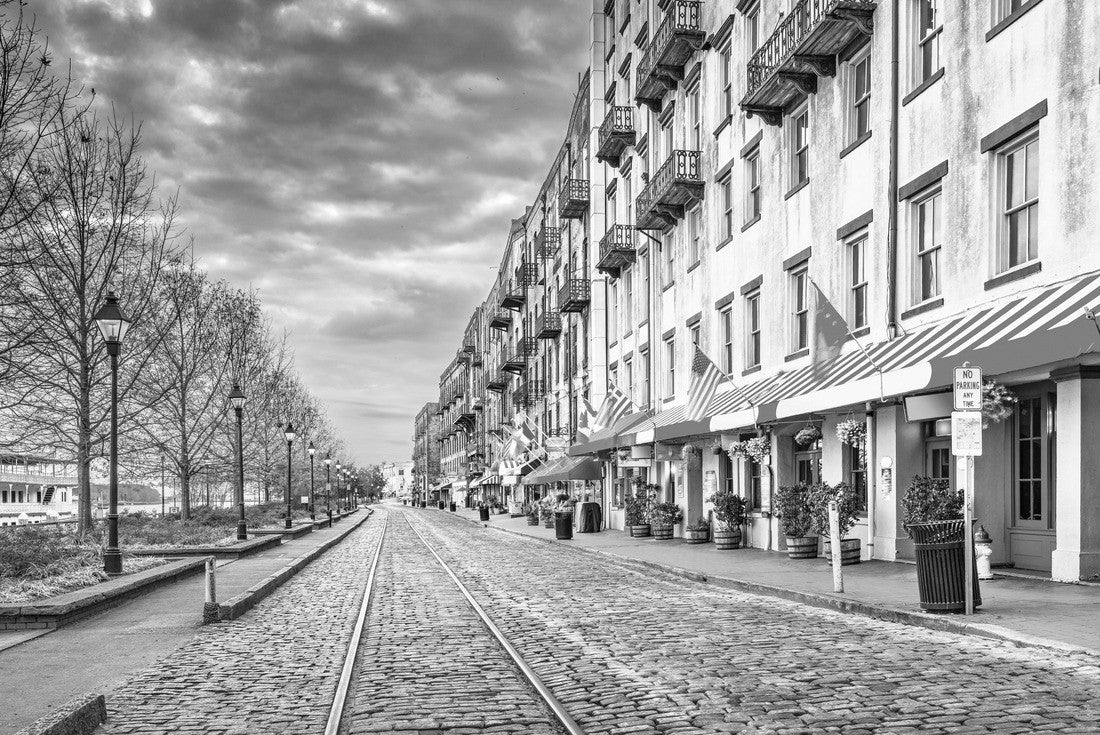 Savannah, Georgia, USA cityscape on River Street at dawn 2000pc PuzzleBlack and White